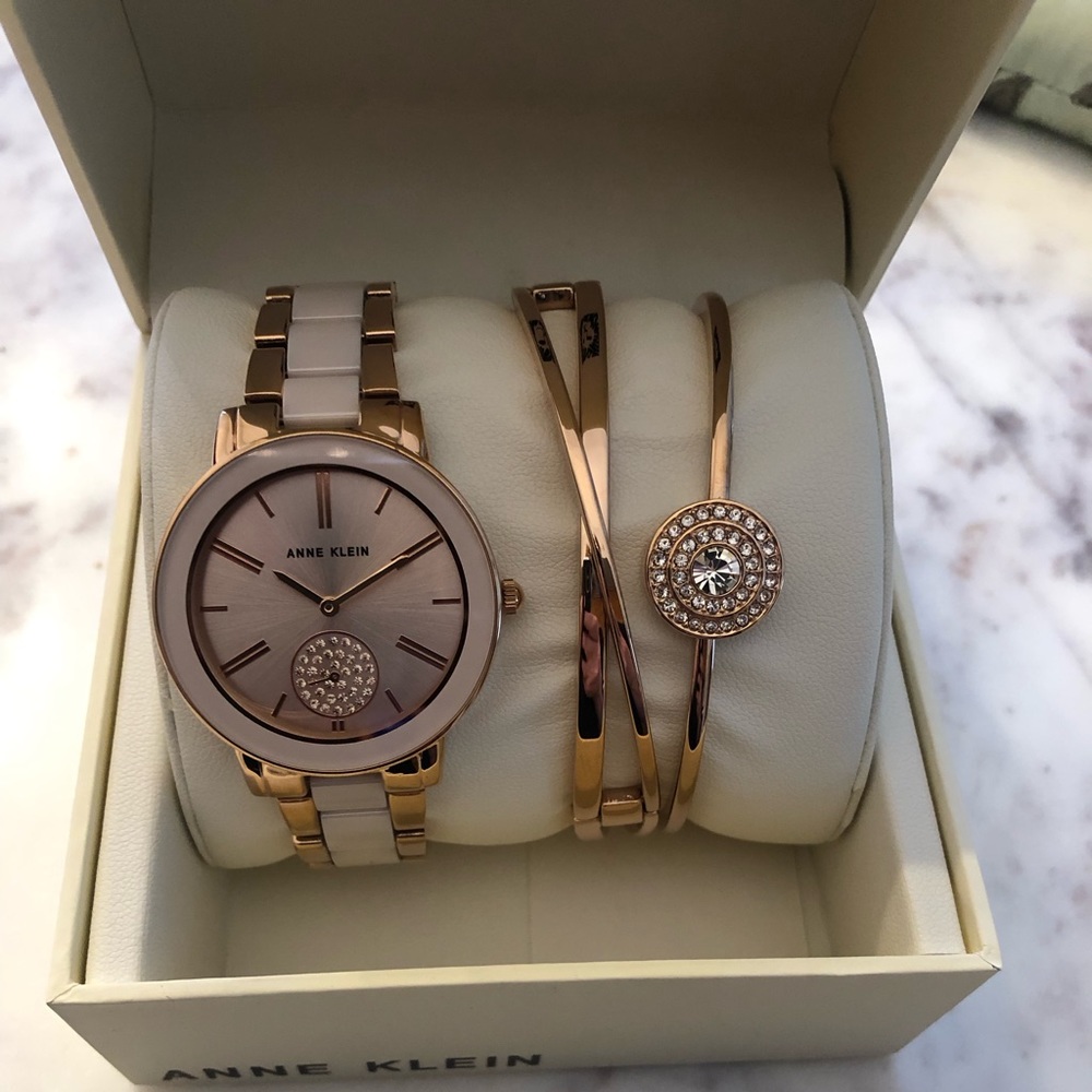 Anne Klein rose gold watch and bracelet set